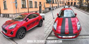 Bildekaler och bilstripes på firmabil i Stockholm
